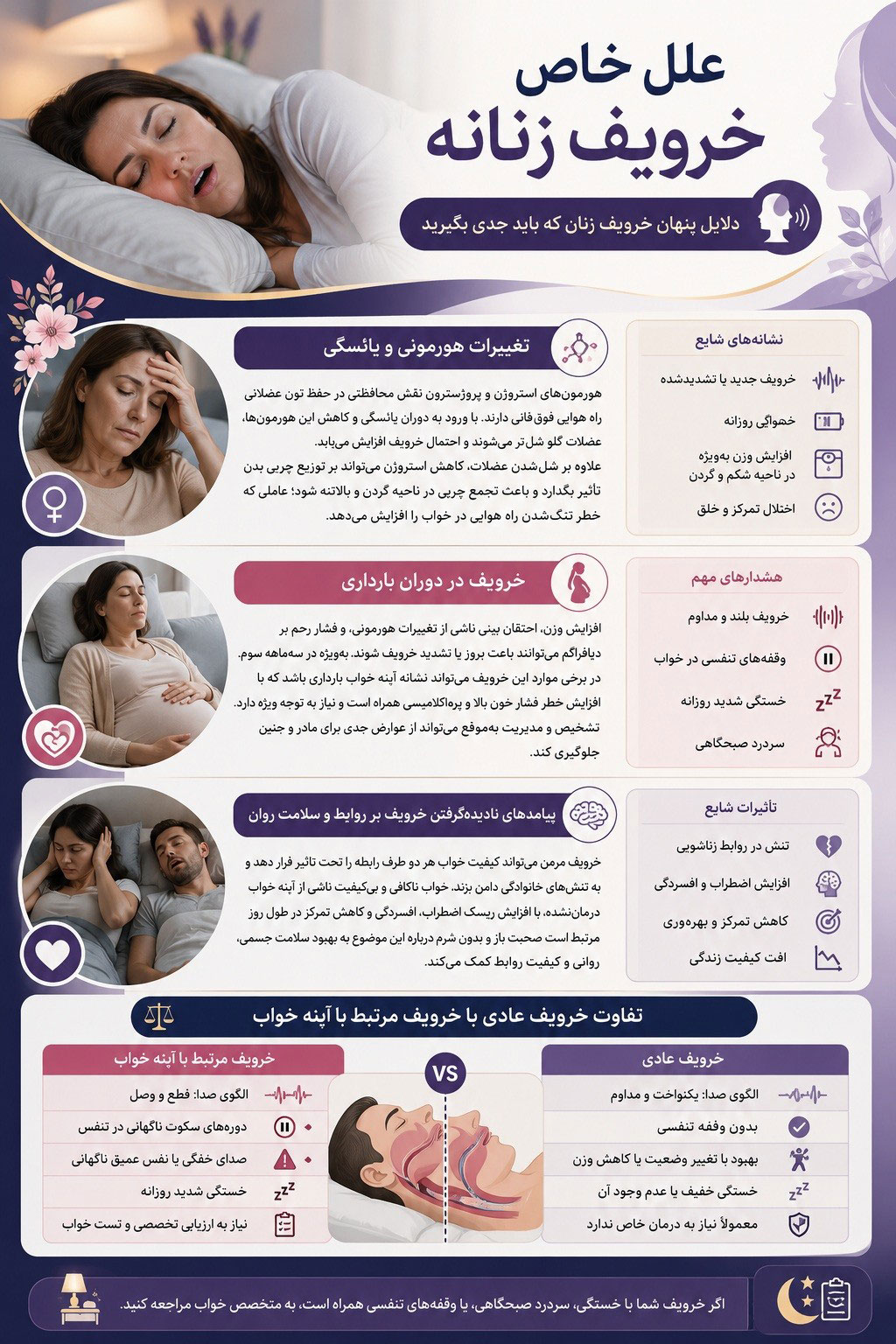 علل خاص خروپف زنانه